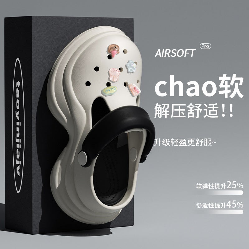 Style Hole Shoes Women'S Summer Thick Sole Non-Slip Outer Wear Height-Increasing Beach Baotou Women'S Diy Sandals And Slippers - Image 3